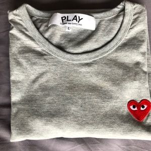 Comme Des Garcons Play Crewneck Logo Tee Grey